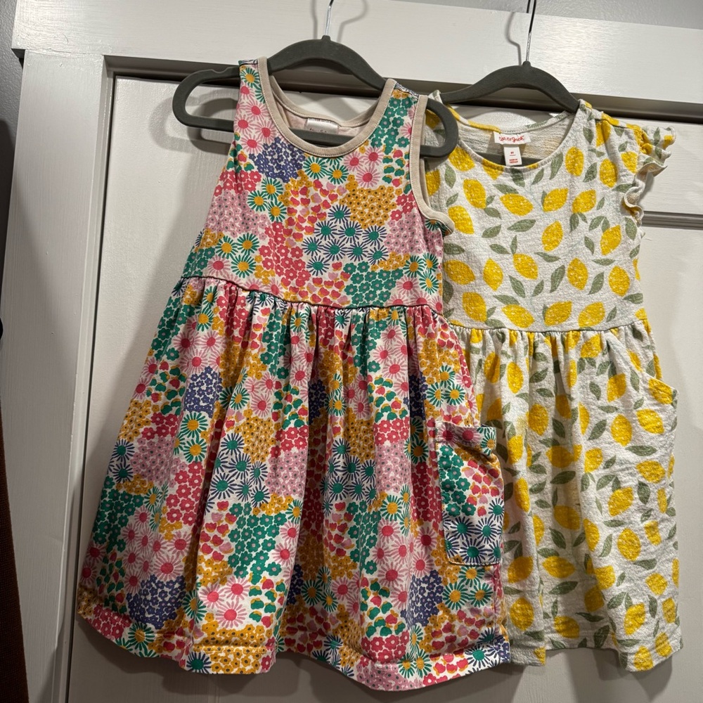 Hanna Andersson Toddler Girl Dress bundle lot 5T Flamingo Floral Lemon Cotton - Picture 7 of 16